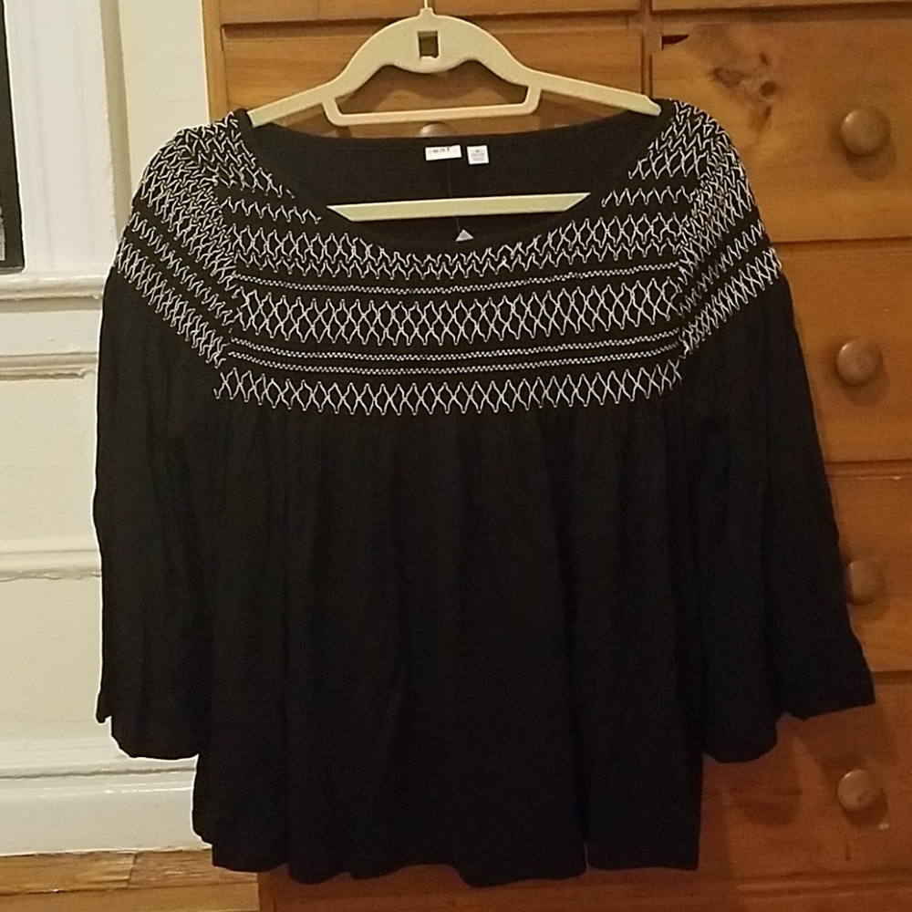 Embroidered Long Sleeve Tiered Ruffled Blouse